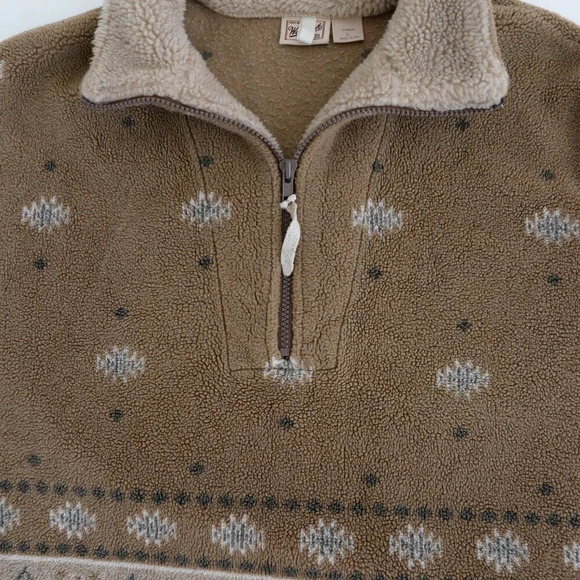 Woolrich Brown And Tan Reindeer Snowflake Fleece Hack Zip Pullover Sweater Large - Picture 7 of 11